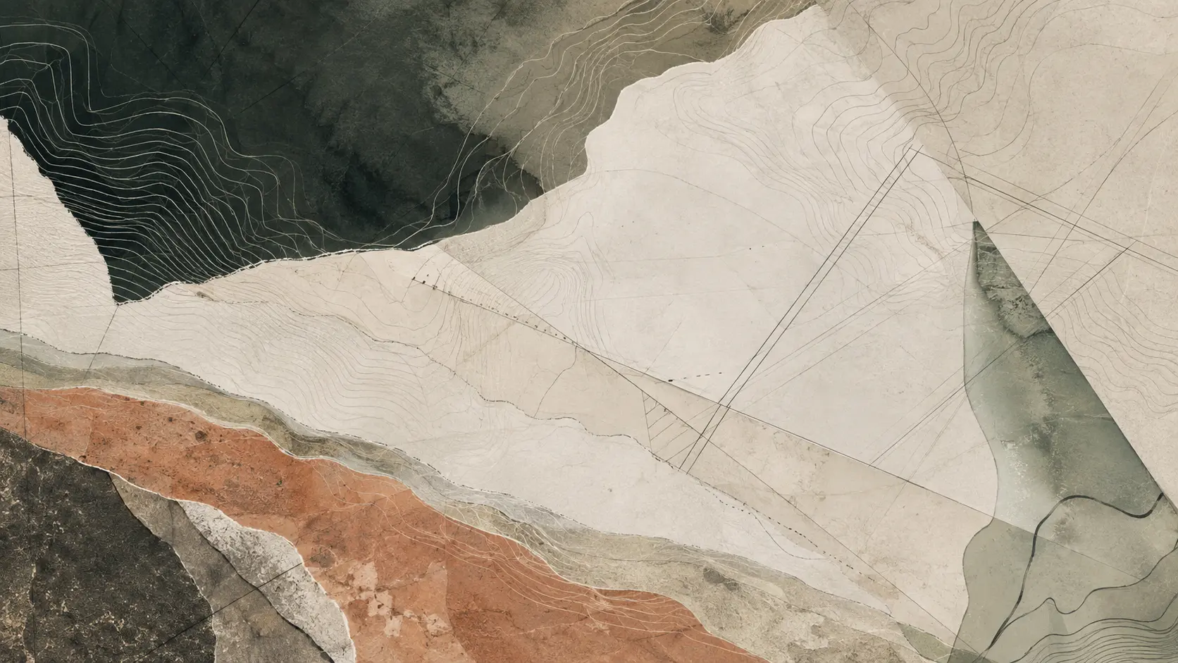 Colagem conceitual com cartografia, topografia e cores da Minas Brasil